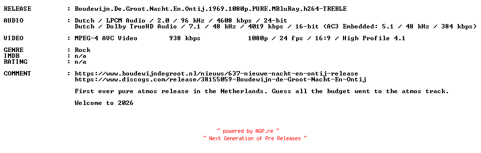 NFO for the release Boudewijn.De.Groot.Nacht.En.Ontij.1969.1080p.PURE.MBluRay.h264-TREBLE by TREBLE