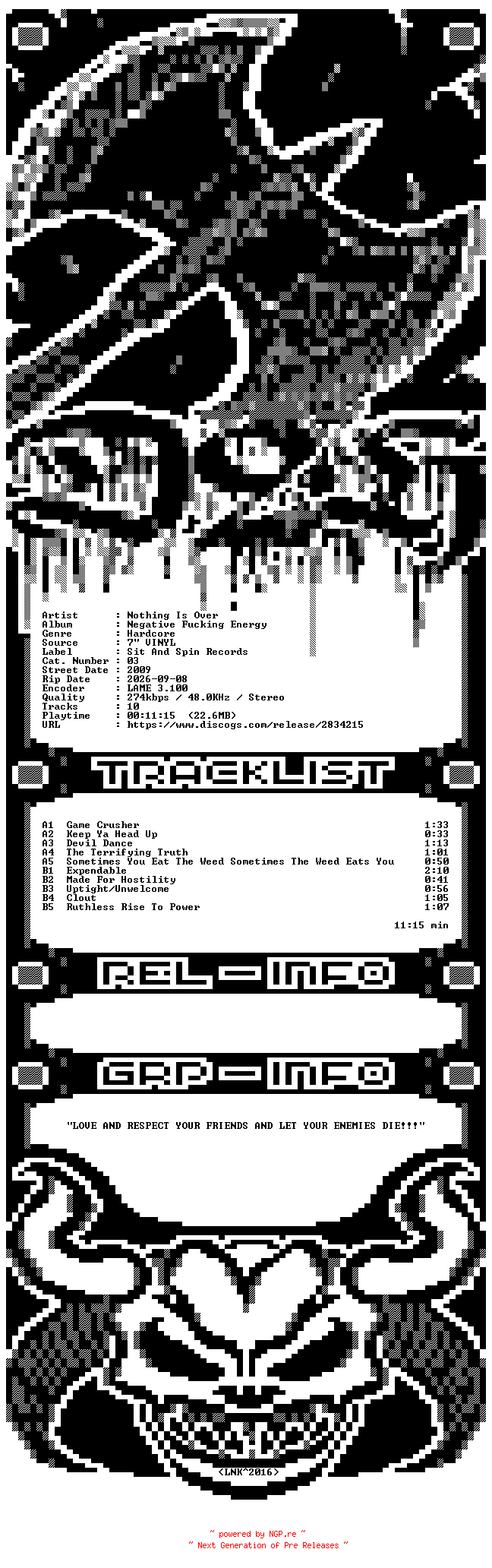 NFO for the release Nothing_Is_Over-Negative_Fucking_Energy-7_INCH_VINYL-2009-D2H by D2H