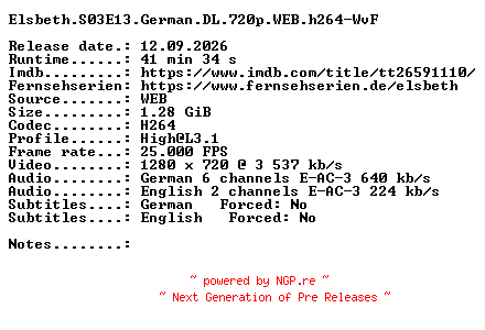 NFO for the release Elsbeth.S03E13.German.DL.720p.WEB.h264-WvF by WvF