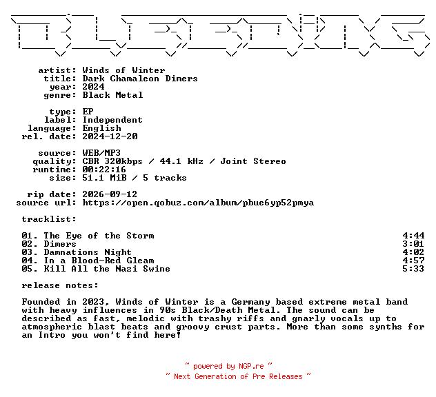NFO for the release Winds_of_Winter-Dark_Chamaleon_Dimers-EP-WEB-2024-BLEEDiNG by BLEEDiNG