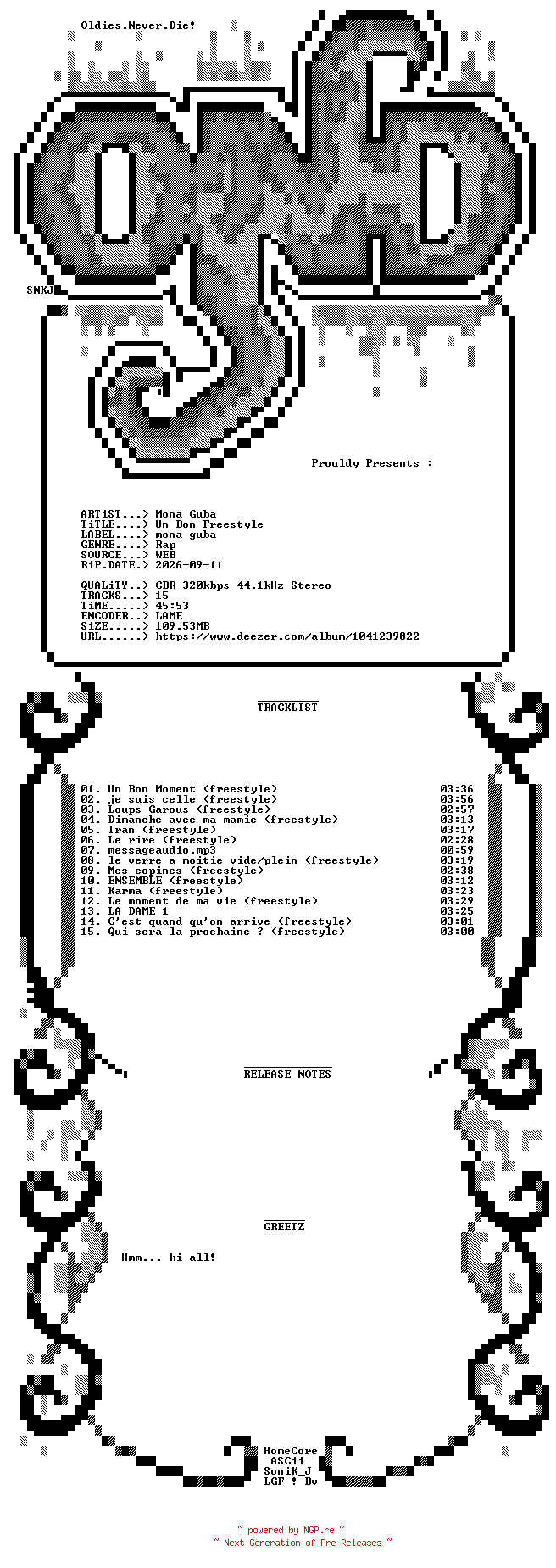 NFO for the release Mona_Guba-Un_Bon_Freestyle-WEB-FR-2026-OND by OND