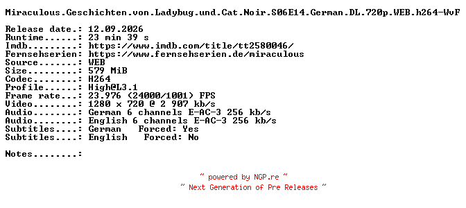 NFO for the release Miraculous.Geschichten.von.Ladybug.und.Cat.Noir.S06E14.German.DL.720p.WEB.h264-WvF by WvF