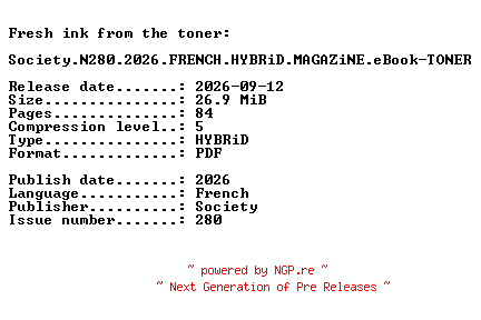 NFO for the release Society.N280.2026.FRENCH.HYBRiD.MAGAZiNE.eBook-TONER by TONER