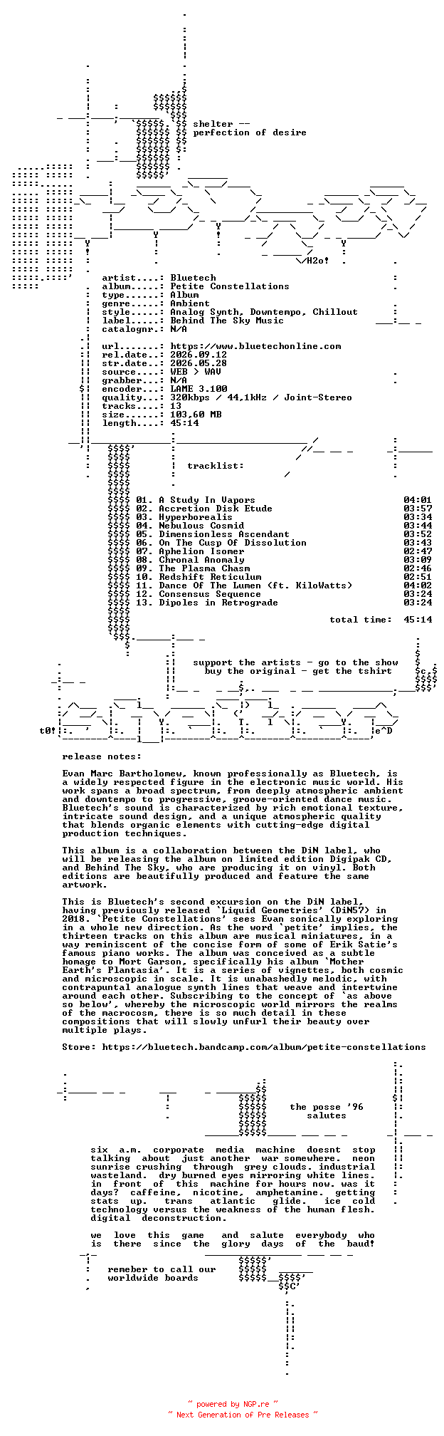 NFO for the release Bluetech--Petite_Constellations-WEB-2026-SHELTER by SHELTER