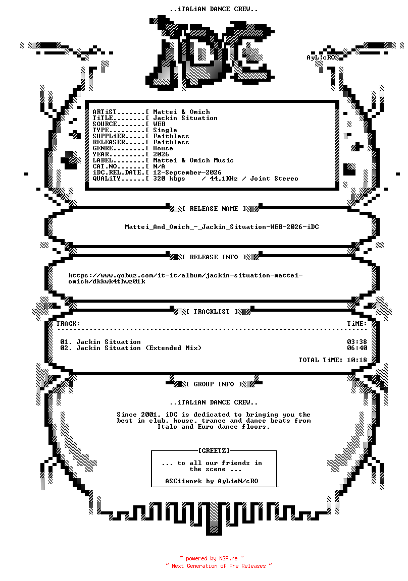 NFO for the release Mattei_And_Omich_-_Jackin_Situation-WEB-2026-iDC by iDC
