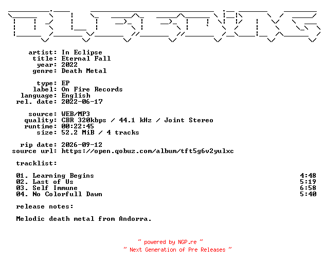 NFO for the release In_Eclipse-Eternal_Fall-EP-WEB-2022-BLEEDiNG by BLEEDiNG
