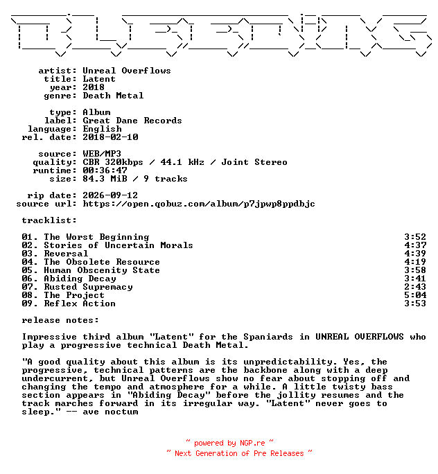 NFO for the release Unreal_Overflows-Latent-WEB-2018-BLEEDiNG by BLEEDiNG