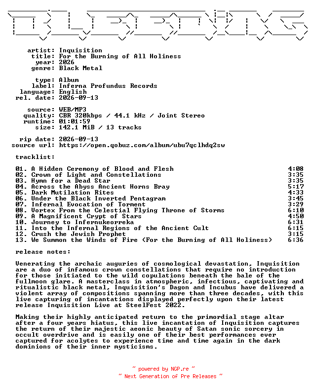 NFO for the release Inquisition-For_the_Burning_of_All_Holiness-WEB-2026-BLEEDiNG by BLEEDiNG