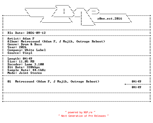 NFO for the release Adam_F-Metrosound_Adam_F_J_Majik_Outrage_Reboot-VINYL-2026-z0ne_int by z0ne_int