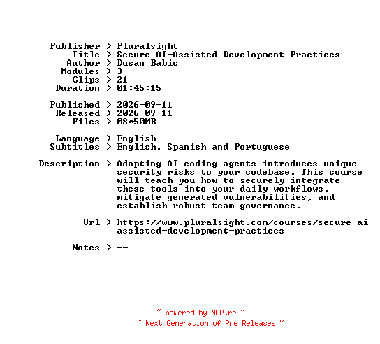 NFO for the release Pluralsight.Secure.AI-Assisted.Development.Practices.2026.BOOKWARE-GETH by GETH