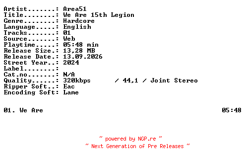 NFO for the release Area51-We_Are_15th_Legion-SINGLE-WEB-2024-XTC_iNT by XTC_iNT