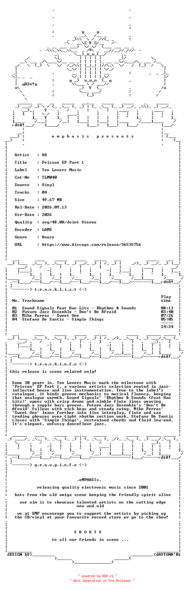 NFO for the release VA-Frisson_EP_Part_1-(TLM040)-VINYL-2026-EMP by EMP