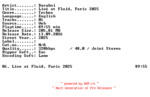 NFO for the release Davyboi-Live_at_FLUID_Paris_2025-WEB-2025-XTC_iNT by XTC_iNT
