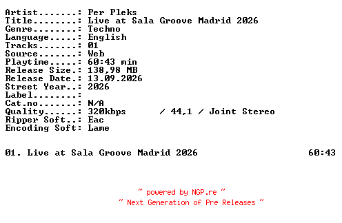 NFO for the release PER_PLEKS-Live_at_SALA_GROOVE_MADRID_2026-WEB-2026-XTC_iNT by XTC_iNT