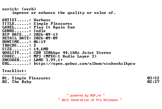 NFO for the release Warhaus-Simple_Pleasures-EP-WEB-2026-ENRiCH by ENRiCH