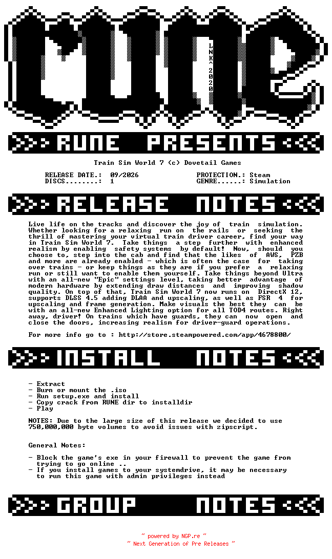 NFO for the release Train.Sim.World.7-RUNE by RUNE