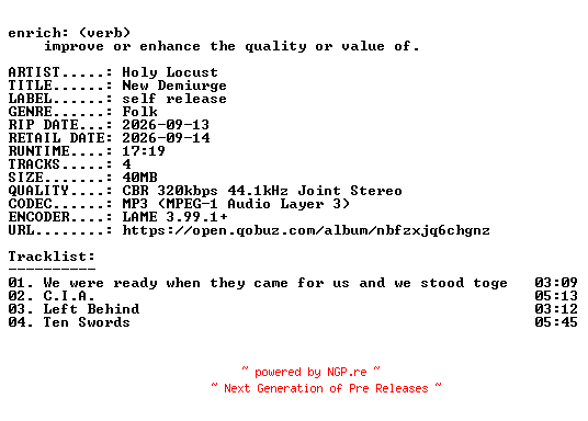 NFO for the release Holy_Locust-New_Demiurge-EP-WEB-2026-ENRiCH by ENRiCH