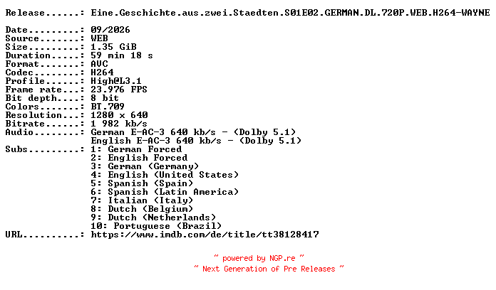 NFO for the release Eine.Geschichte.aus.zwei.Staedten.S01E02.GERMAN.DL.720P.WEB.H264-WAYNE by WAYNE