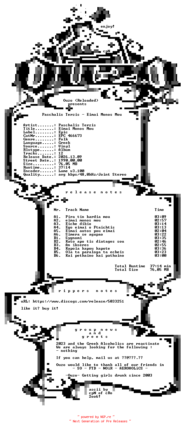 NFO for the release Paschalis_Terzis-Eimai_Monos_Mou-VINYL-GR-1990-Ouzo by Ouzo