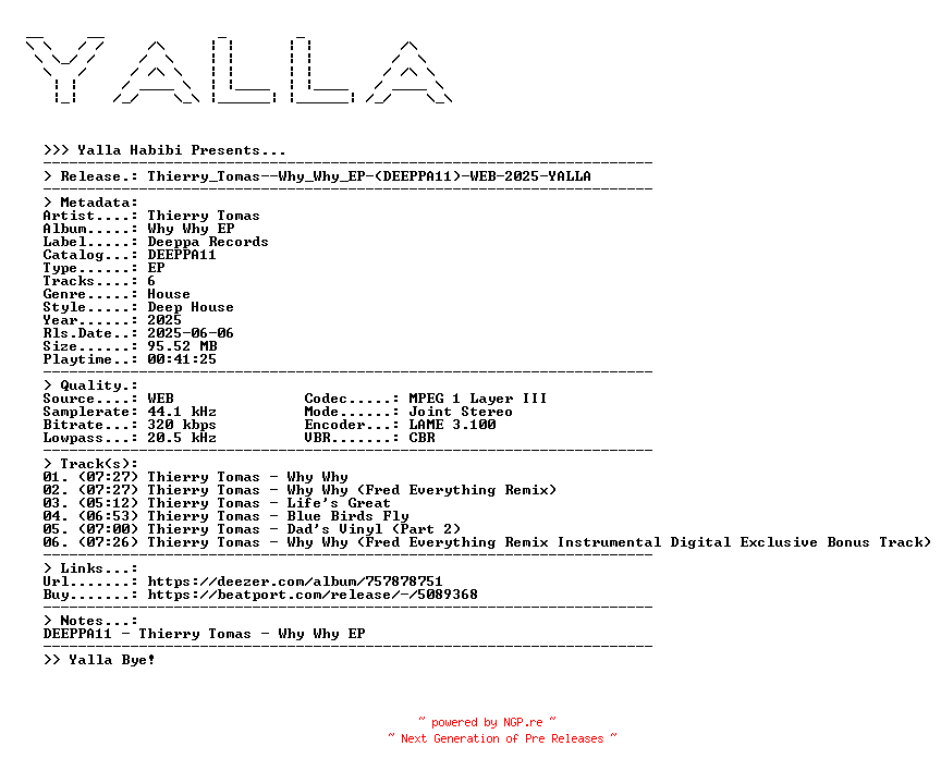 NFO for the release Thierry_Tomas--Why_Why_EP-(DEEPPA11)-WEB-2025-YALLA by YALLA