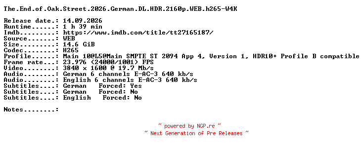NFO for the release The.End.of.Oak.Street.2026.German.DL.HDR.2160p.WEB.h265-W4K by W4K