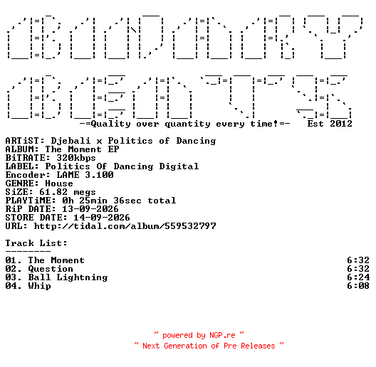 NFO for the release Djebali_x_Politics_Of_Dancing-The_Moment_EP-(POD035)-WEB-2026-BB by BB
