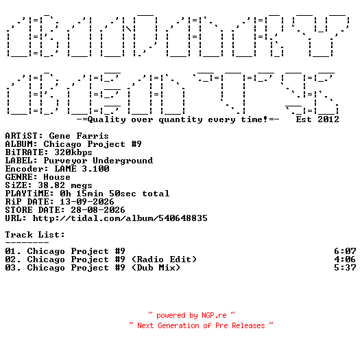 NFO for the release Gene_Farris-Chicago_Project_9-(PURVEYOR156)-WEB-2026-BB by BB