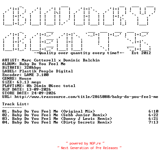 NFO for the release Marc_Cotterell_x_Dominic_Balchin-Baby_Do_You_Feel_Me-(PPDS133)-WEB-2026-BB by BB