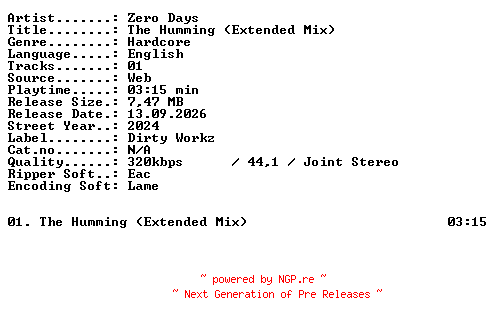NFO for the release Zero_Days-The_Humming_(Extended_Mix)-SINGLE-WEB-2024-XTC_iNT by XTC_iNT