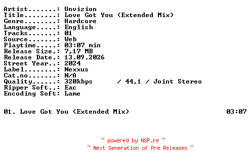 NFO for the release UNVIZION-Love_Got_You_(Extended_Mix)-SINGLE-WEB-2024-XTC_iNT by XTC_iNT