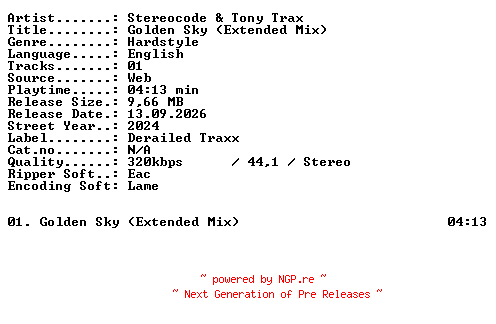 NFO for the release Stereocode_and_Tony_Trax-Golden_Sky_(Extended_Mix)-SINGLE-WEB-2024-XTC_iNT by XTC_iNT