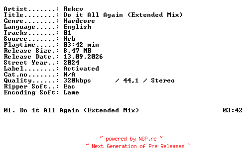 NFO for the release Rekcv-Do_it_All_Again_(Extended_Mix)-SINGLE-WEB-2024-XTC_iNT by XTC_iNT