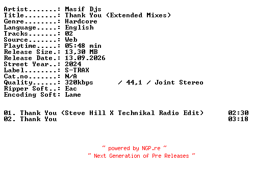 NFO for the release Masif_Djs-Thank_You_(Extended_Mixes)-WEB-2024-XTC_iNT by XTC_iNT