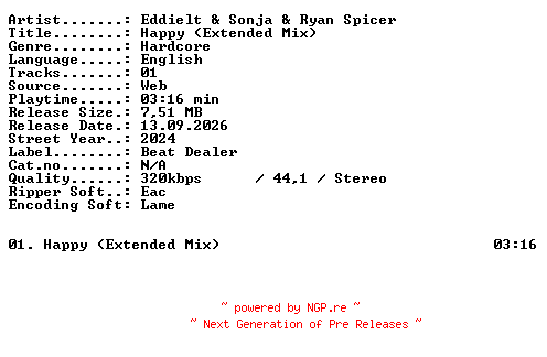 NFO for the release Eddielt_and_Sonja_and_Ryan_Spicer-Happy_(Extended_Mix)-WEB-2024-XTC_iNT by XTC_iNT