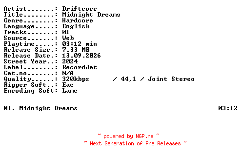 NFO for the release Driftcore-Midnight_Dreams-SINGLE-WEB-2024-XTC_iNT by XTC_iNT