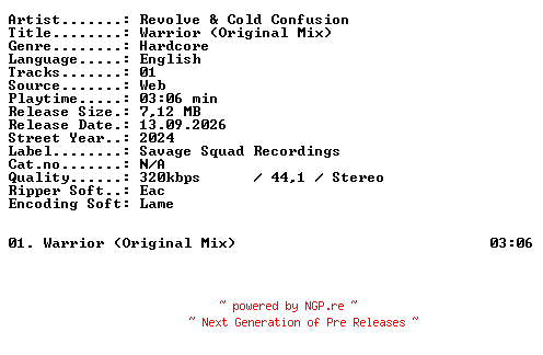 NFO for the release Revolve_and_Cold_Confusion-Warrior_(Original_Mix)-SINGLE-WEB-2024-XTC_iNT by XTC_iNT