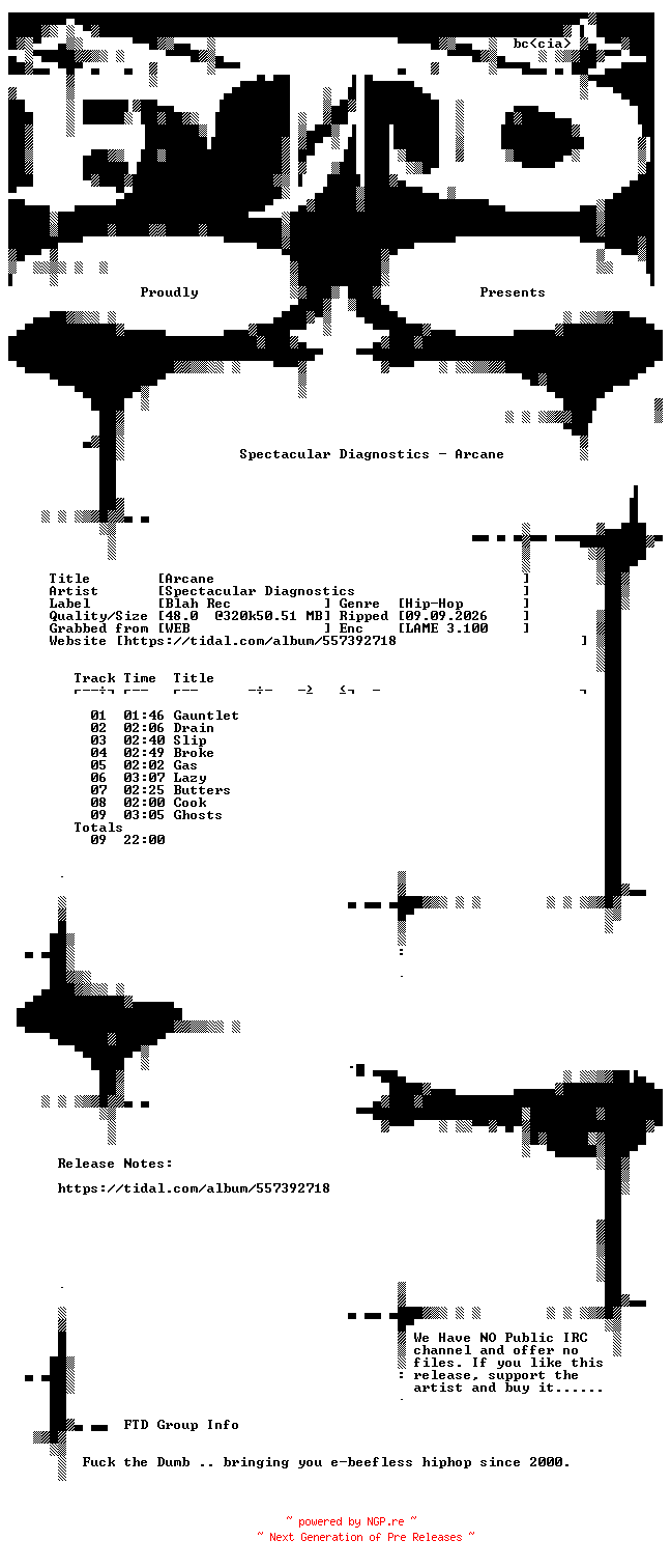 NFO for the release Spectacular_Diagnostics-Arcane-WEB-2026-FTD by FTD
