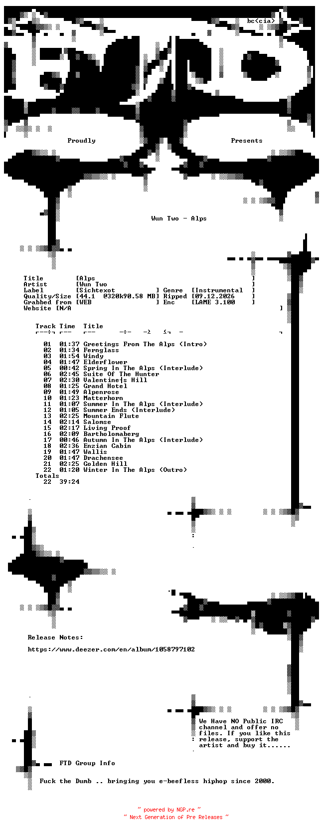 NFO for the release Wun_Two-Alps-WEB-2026-FTD by FTD