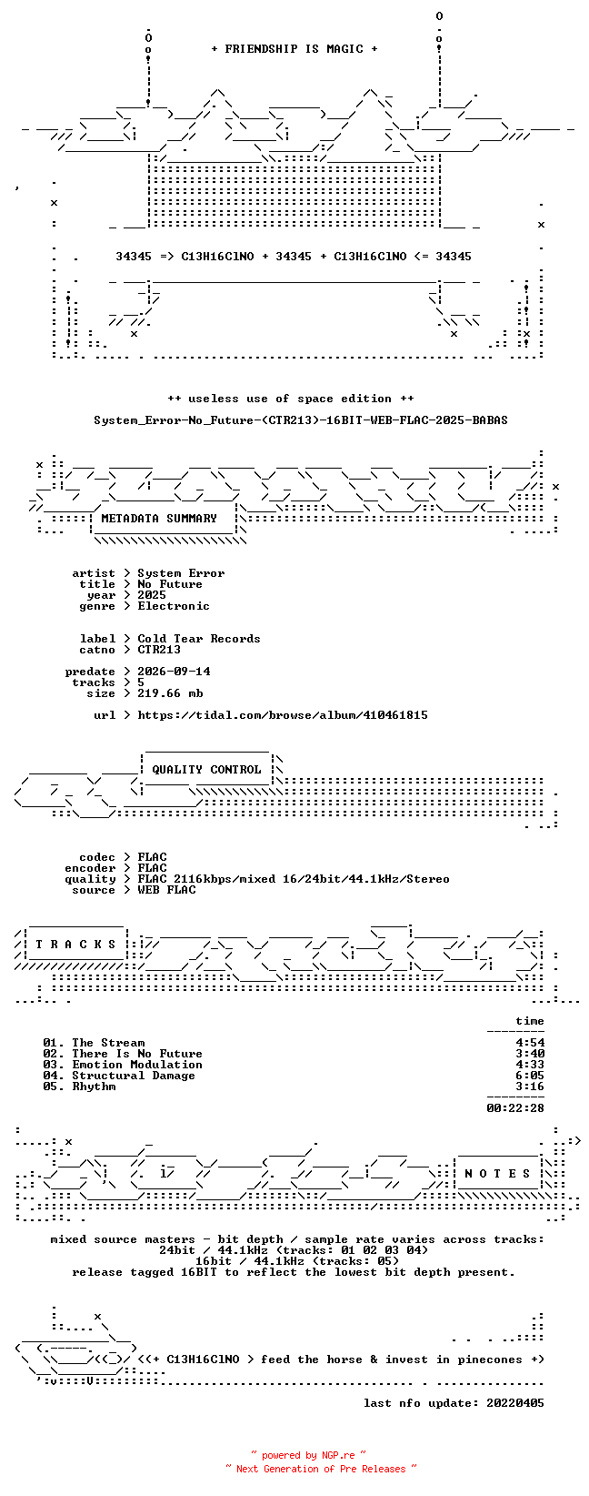 NFO for the release System_Error-No_Future-(CTR213)-16BIT-WEB-FLAC-2025-BABAS by BABAS
