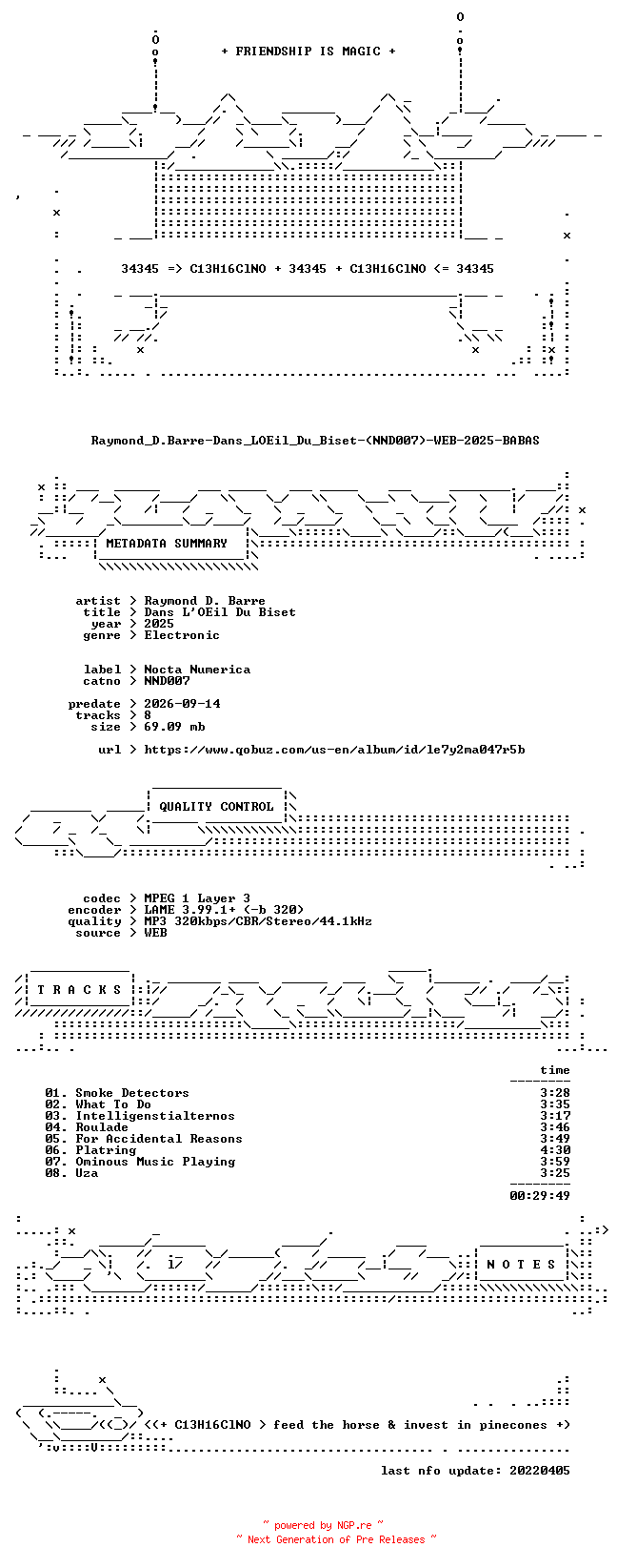 NFO for the release Raymond_D.Barre-Dans_LOEil_Du_Biset-(NND007)-WEB-2025-BABAS by BABAS