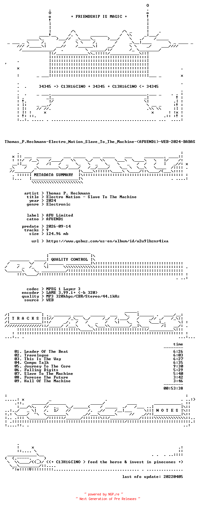 NFO for the release Thomas_P.Heckmann-Electro_Nation_Slave_To_The_Machine-(AFUEND1)-WEB-2024-BABAS by BABAS