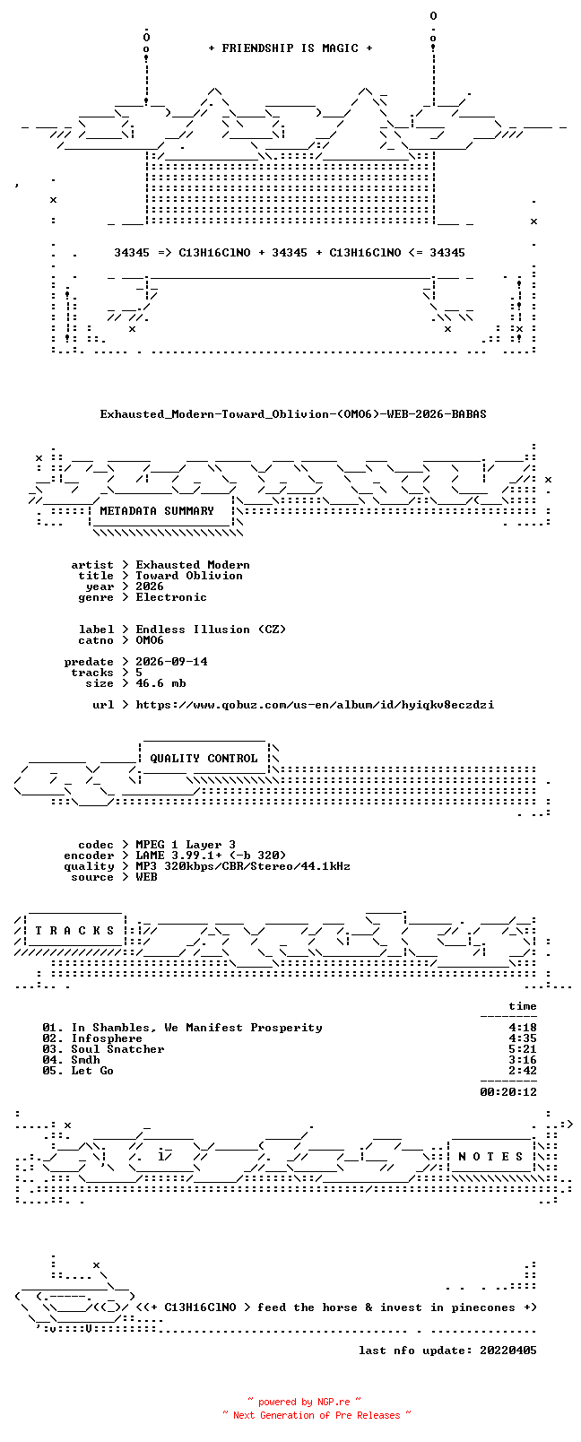 NFO for the release Exhausted_Modern-Toward_Oblivion-(OMO6)-WEB-2026-BABAS by BABAS