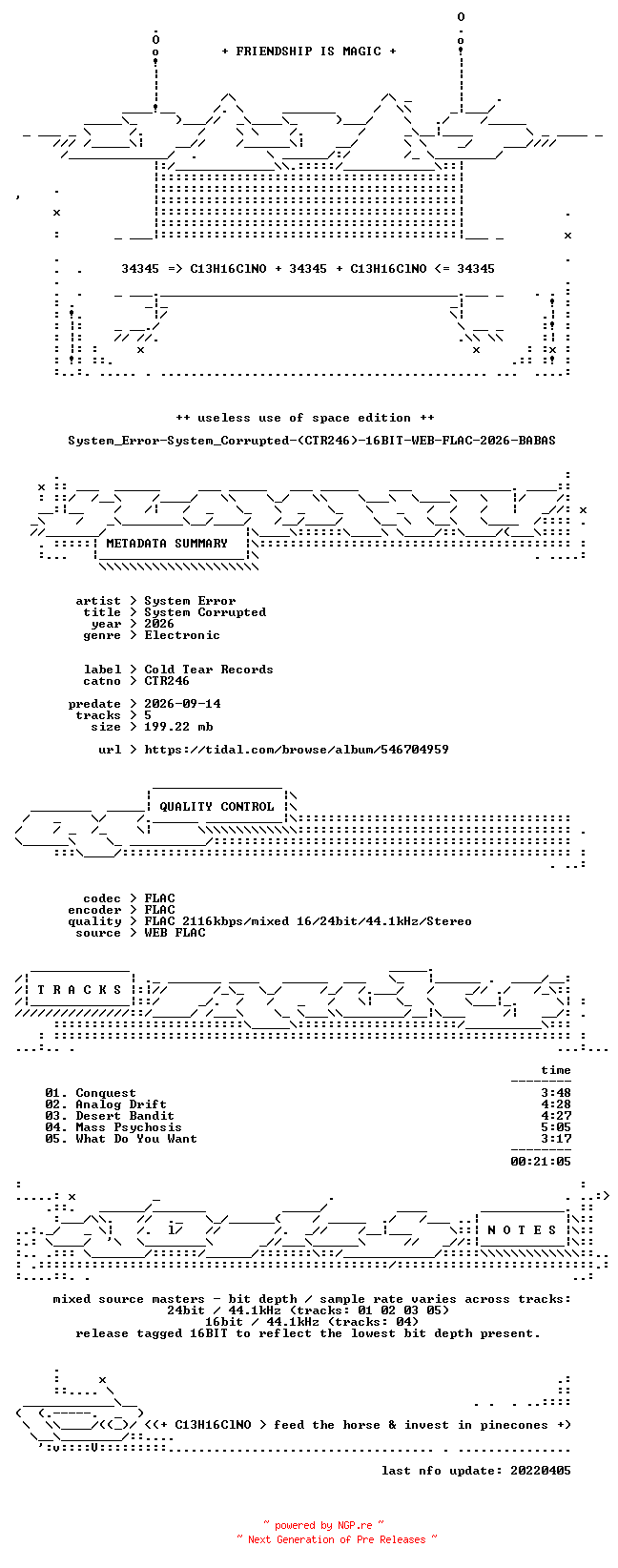NFO for the release System_Error-System_Corrupted-(CTR246)-16BIT-WEB-FLAC-2026-BABAS by BABAS