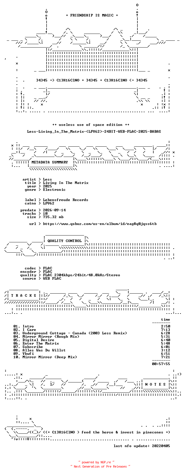 NFO for the release Less-Living_In_The_Matrix-(LFV62)-24BIT-WEB-FLAC-2025-BABAS by BABAS