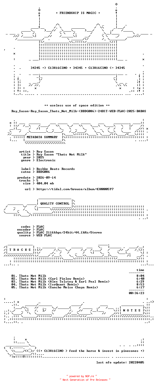 NFO for the release Roy_Sason-Roy_Sason_Thats_Not_Milk-(BBDG086)-24BIT-WEB-FLAC-2025-BABAS by BABAS