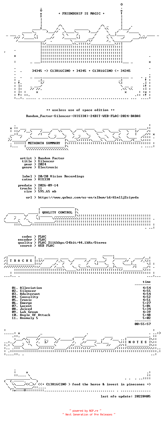 NFO for the release Random_Factor-Silencer-(VIS338)-24BIT-WEB-FLAC-2024-BABAS by BABAS