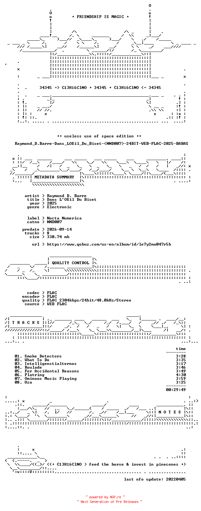 NFO for the release Raymond_D.Barre-Dans_LOEil_Du_Biset-(NND007)-24BIT-WEB-FLAC-2025-BABAS by BABAS
