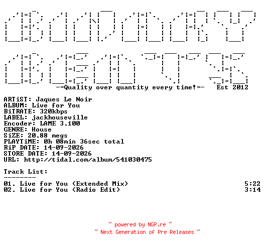 NFO for the release Jaques_Le_Noir-Live_For_You-(JKV004)-WEB-2026-BB by BB