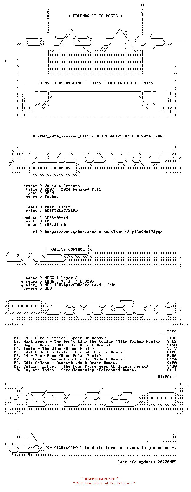 NFO for the release VA-2007_2024_Remixed_PT11-(EDITSELECT219D)-WEB-2024-BABAS by BABAS