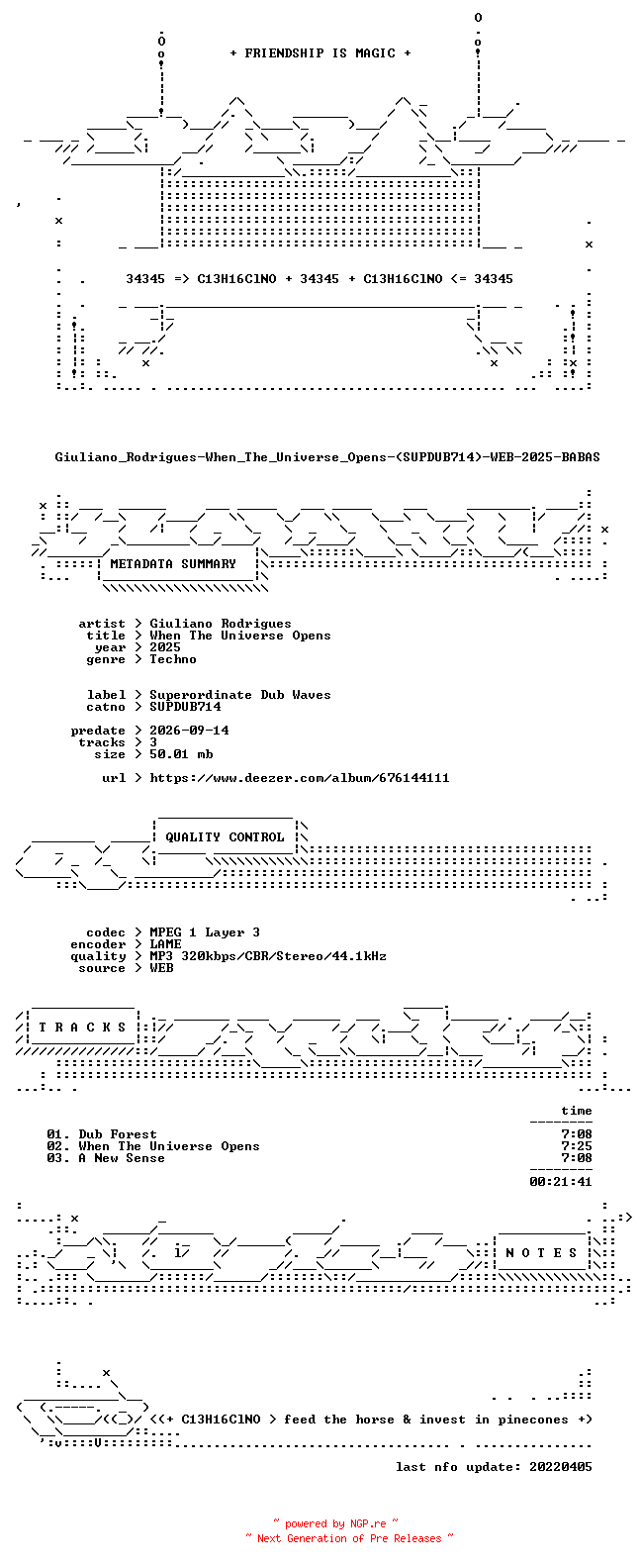 NFO for the release Giuliano_Rodrigues-When_The_Universe_Opens-(SUPDUB714)-WEB-2025-BABAS by BABAS